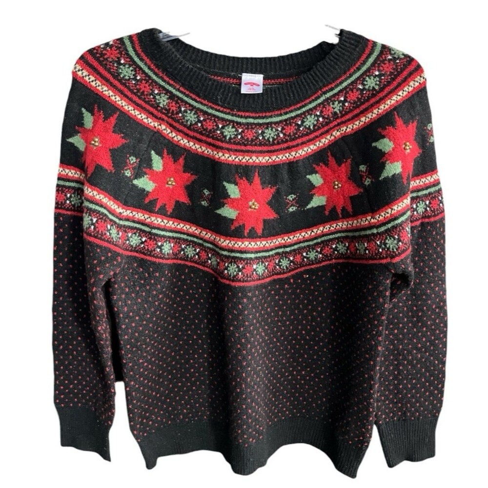 Holiday Time Holly Fair Isle Nordic Sparkle Thread Pullover Sweater Size Large